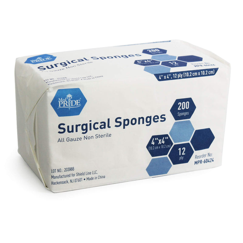 Medpride Gauze Surgical Sponge | 4”x 4”| 12-ply Extra Absorbent Sponges| Value Pack of 200| All-Gauze, Non-Sterile| Great for Wound Dressing, Prepping, Scrubbing & Cleaning| Essential First-Aid - NewNest Australia