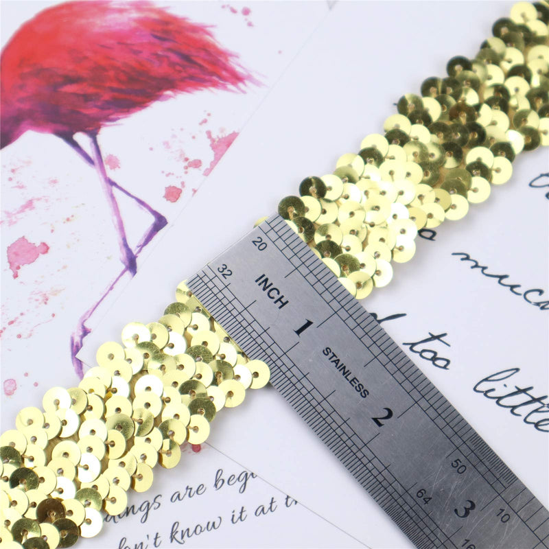 Elastic Sequin Ribbon Trim, Flat Glitter Stretch Fabric Ribbon, Metallic Gleaming Appliqué Sewing Trim Lace for Dance Dress Embellish Headband Supplies, 10 Yards 1Inch Wide (Gold) Gold - NewNest Australia