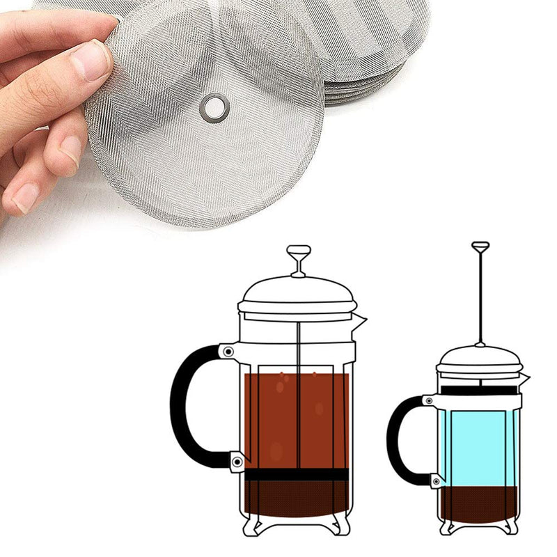 5Pcs French Press Replacement Filter Screen, Reusable Stainless Steel Cafetiere Filter Mesh for Universal 1000 ml / 34 oz / 8 Cup French Press Coffee Makers - NewNest Australia