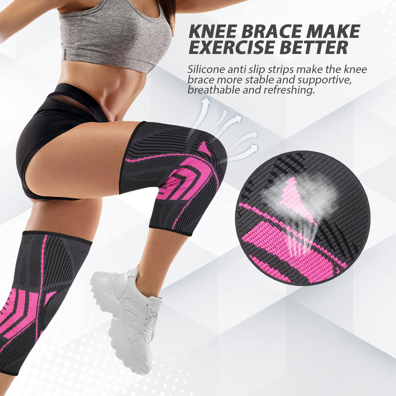 Ruilala Knee Support Adjustable Knee Brace 2 Pack for Men Women Anti Slip Compression Knee Sleeve for Meniscus Tear, Arthritis, Tendinitis, Ligament Injury, Weight Lifting, Sports (Rose, M) Rose - NewNest Australia