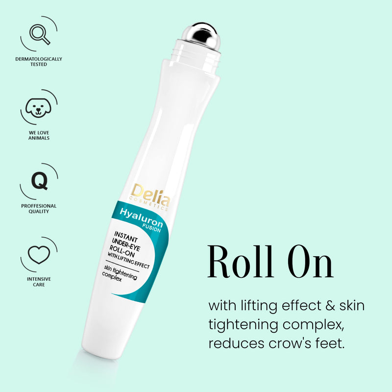 Delia - Hyaluron Fusion - Roll-On Lifting Effect Eye Contour - Instant Under-Eye Tightening Complex - for Dark Circles & Crow's Feet - Brighter, Smooth Look - 15 ml Roll On - NewNest Australia