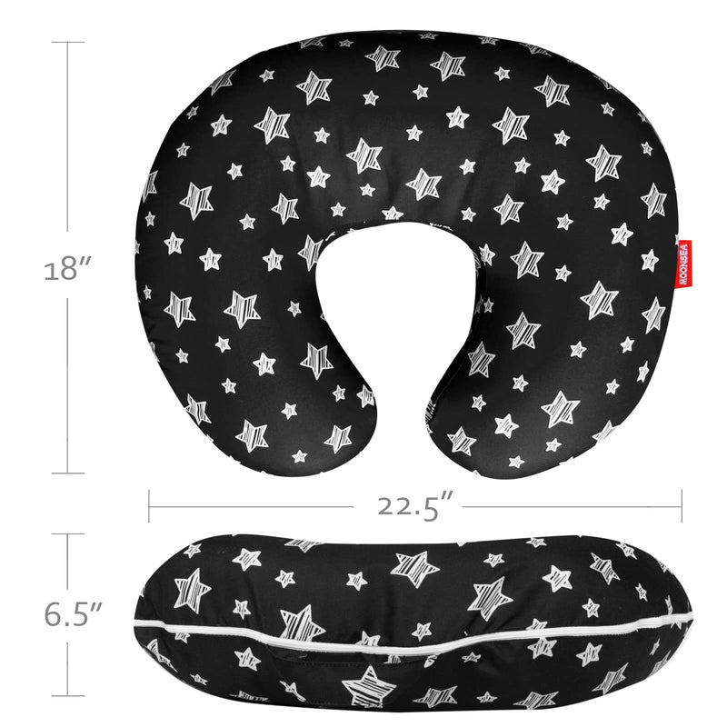 Nursing Pillow Cover Black Star Print with Handle for Baby Boys or Girls, Snug Fits Boppy Nursing Pillows, Soft Breastfeeding Nursing Pillow Slipcovers, for Breastfeeding Moms - NewNest Australia