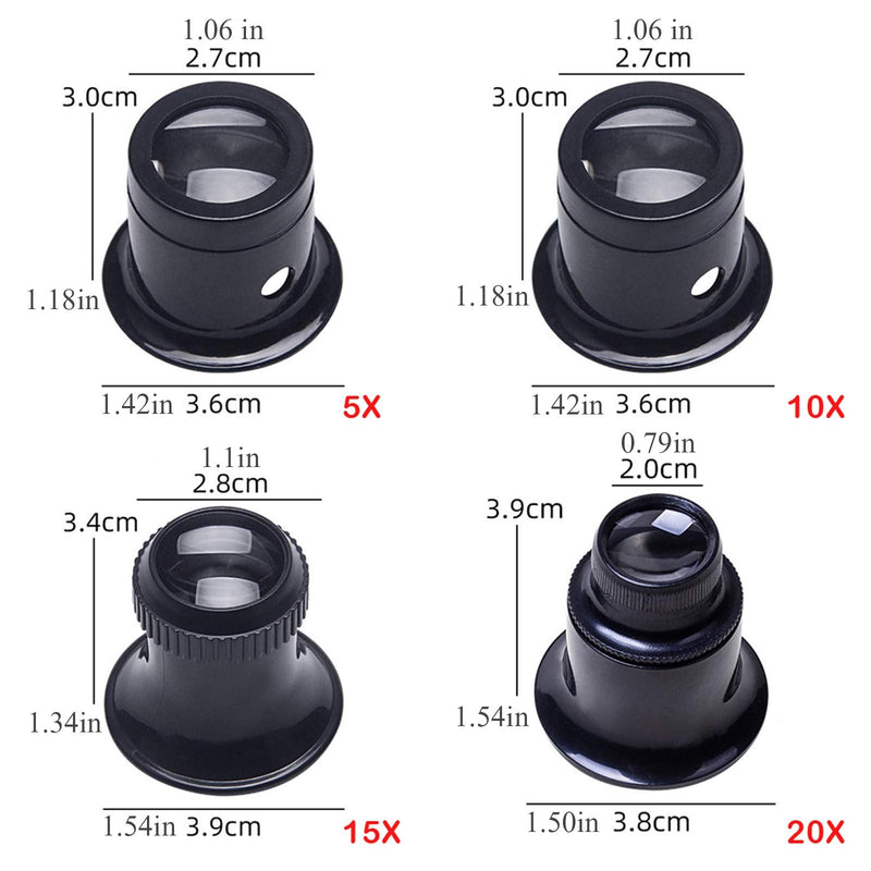 Jewelers Loupe Portable Monocular Magnifier Experimental Tools Magnifying Glass Jewelry Tools for Eye Magnifier Lens Repair Kit(5X 10X 15X 20X 4pcs) - NewNest Australia