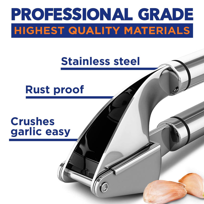 NewNest Australia - ORBLUE Garlic Press [Premium], Stainless Steel Mincer, Crusher & Peeler Set - Professional Grade, Easy Clean, Dishwasher Safe & Rust-proof 