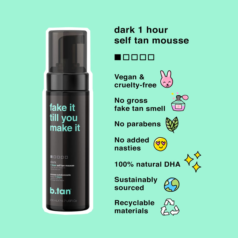 b.tan Fake Tan | Fake It Till You Make It Self Tanner - Fast, 1 Hour Sunless Tanner Mousse, Natural Looking Tan, No Gimmicks, No Fake Tan Smell, No Added Nasties, Vegan, Cruelty & Paraben Free, 200ml - NewNest Australia