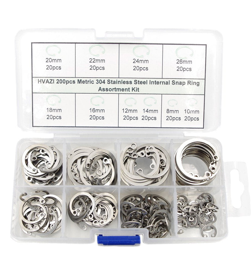 HVAZI 200pcs Metric 304 Stainless Steel Internal Snap Ring Assortment Kit 10 Kinds - NewNest Australia