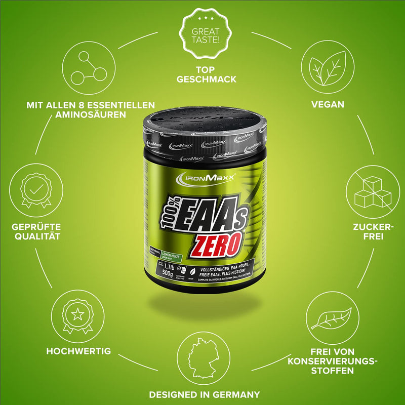 Ironmaxx 100% Eaas Zero - Lemon Mint 500G Can | Eaa Powder, Vegan And Sugar-Free With All 8 Essential Amino Acids | Fruity Taste, Free Of Preservatives 500 G (Pack Of 1) - NewNest Australia
