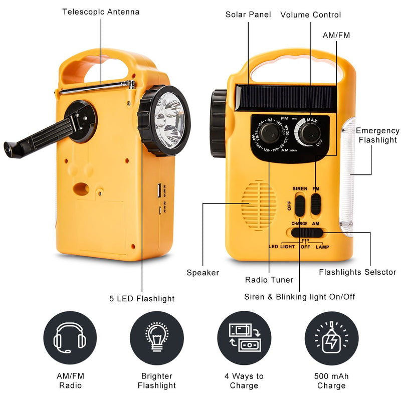 HOSHINE Multi-Functional 4-Way Powered LED Camping Lantern & Flashlight with AM/FM Radio & Cell Phone Charger, Color Yellow - NewNest Australia