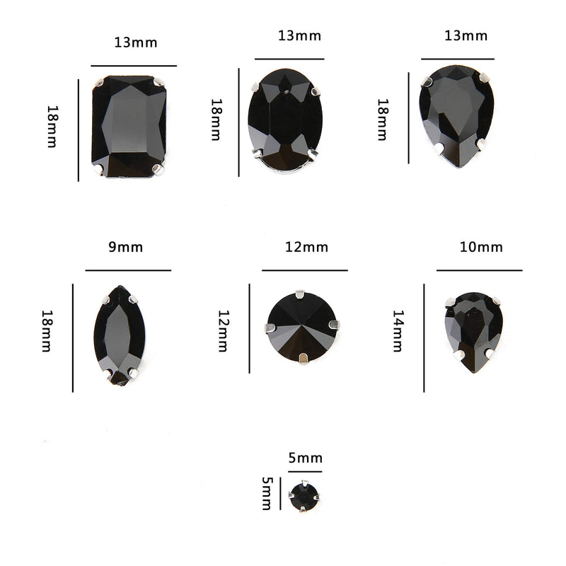 Sew On Rhinestone, Choupee 130PCS Black Sew On Glass Gems Metal Back Prong Setting Sewing Claw Rhinestone Mix Shapes Sew On Stone for Jewelry, Clothes, Costume, Shoes, Belt, Dress, Garments and Crafts - NewNest Australia