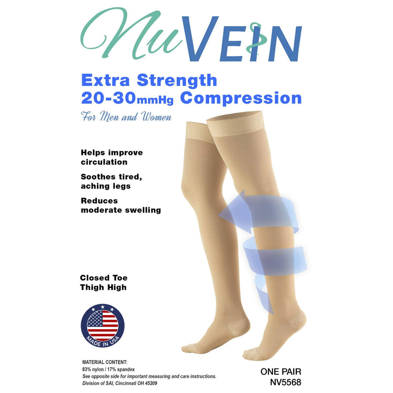NuVein Medical Compression Stockings, 20-30 mmHg Support, Women & Men Thigh Length Hose, Closed Toe, Beige, Medium Medium (1 Pair) - NewNest Australia