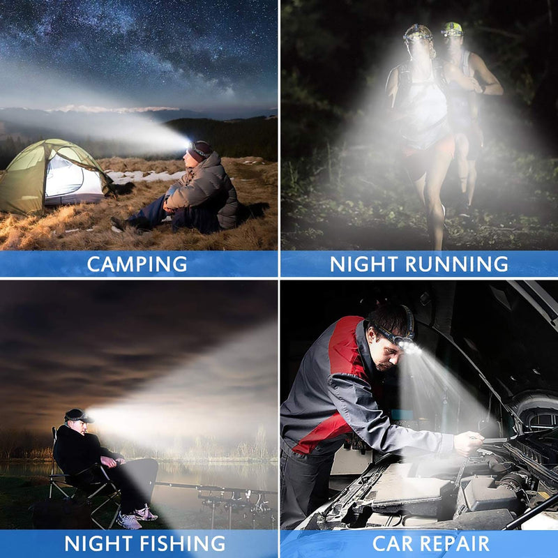 Rechargeable Headlamp, 8 LED Headlamp Flashlight 18000 Lumen 8 Modes with White Red Lights USB Cable 2 Batteries, Waterproof Head Lamp for Outdoor Camping Cycling Running Fishing - NewNest Australia