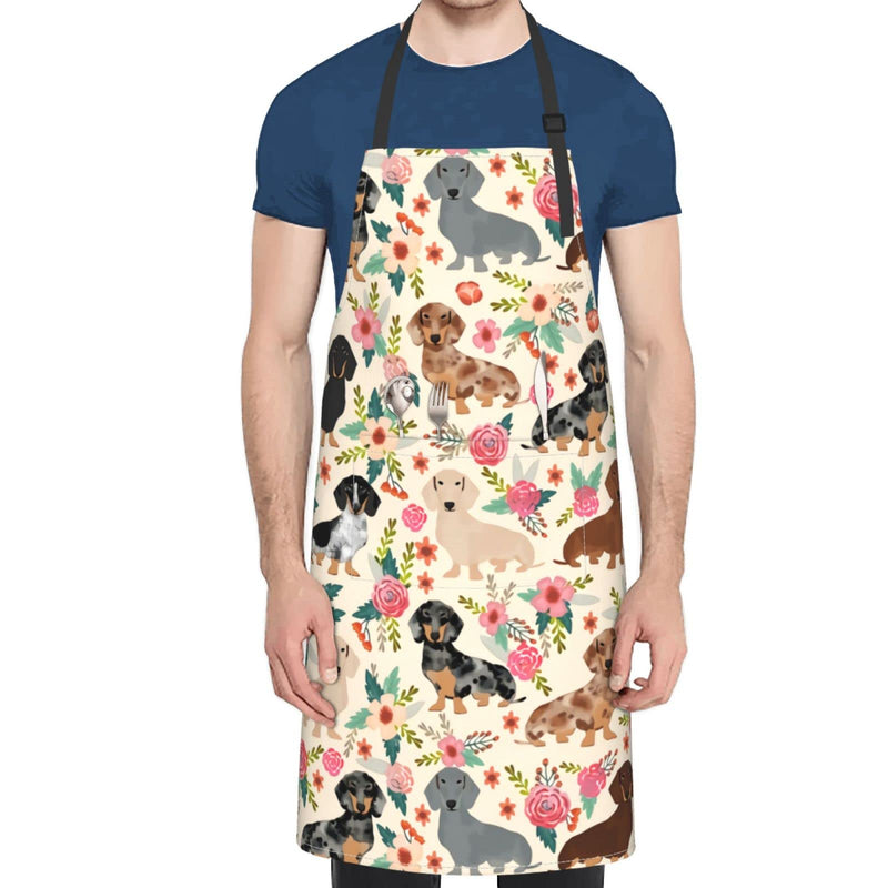Dachshund Sausage Dogs Flowers Waterproof Apron Women Men Cooking Kitchen Adjustable Neck Aprons Bib With 2 Pockets Black One Size - NewNest Australia