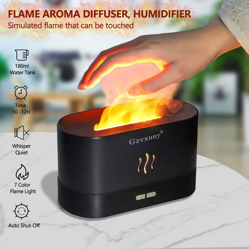 Gzvxuny Flame Essential Oil Diffuser, Upgrade 7 Colour Lights Aromatherapy Diffuser, Super Quiet Air Humidifier, Electric Aroma Diffuser, Waterless Auto-Off for Home Office Room, Black - NewNest Australia