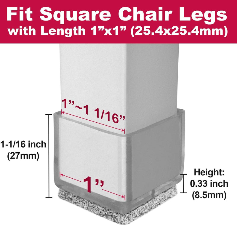 Anwenk 1''x1" Square Chair Leg Floor Protectors with Felt Pads 1inch 1 in Square Table Leg Protectors Chair Leg Caps Small, 16Pack,Clear 16Pack 1"x1"FeltPad - NewNest Australia