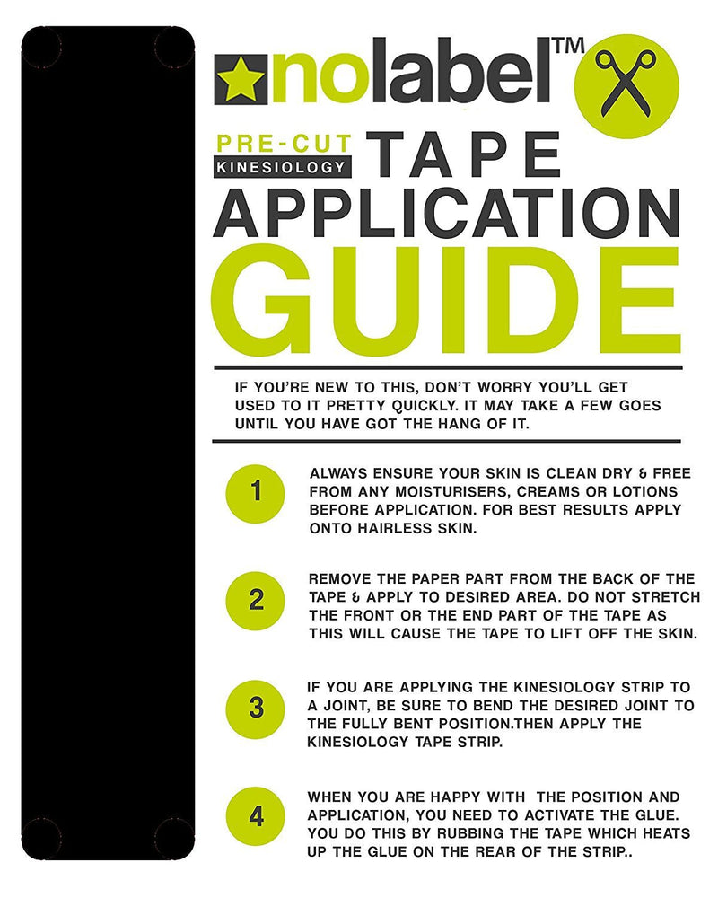 NO LABEL Black Pre Cut Kinesiology Tape - 5m Roll Pre-Cut Black Body Tape - Black Sports Tape - Black Medical Tape - Black Physio Tape - Black Muscle Tape For Muscle Recovery - Free PDF Ebook Taping Guide 1 x Roll - NewNest Australia