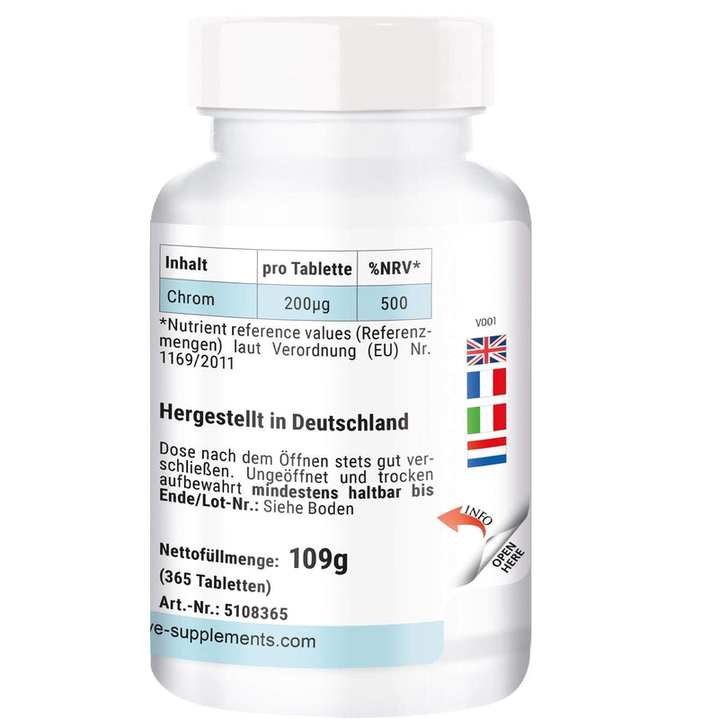 Chromium Picolinate - 200mcg Chromium - 365 tablets - High dosage - Vegan | Quality from Germany from ViVe Supplements - NewNest Australia