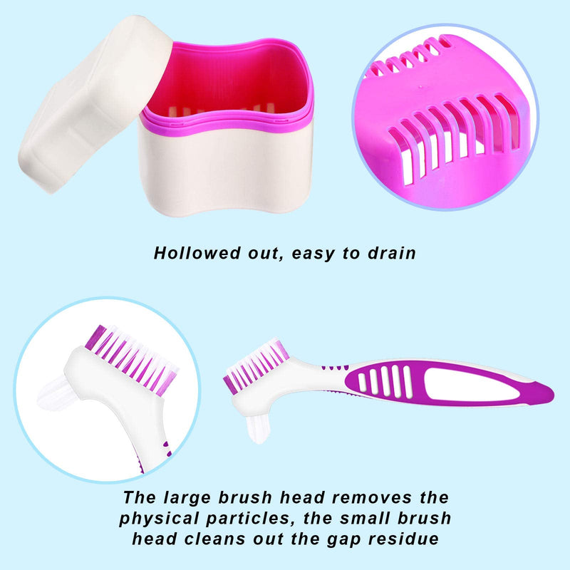 Dentures Bath Box With Dentures Cleaner Brush Dentures Toothbrush Dentures Cup Box Bath Prostheses Container With Basket Dentures Holder Brushes Holder For Travel Cleaning (Red) - NewNest Australia