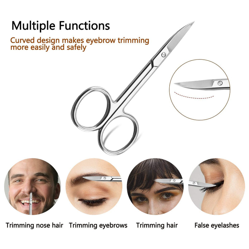 Eyebrow scissors and three eyebrow brushes, beard and nose scissors eyelash with curved craft stainless steel scissors - NewNest Australia
