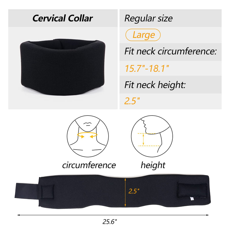 RESTCLOUD Soft Foam Neck Support Universal Neck Brace Adjustable Neck Support for Sleeping - Relieves Neck Pain (Black, 2.5" Deep Collar, L) L (2.5" High) Black - NewNest Australia