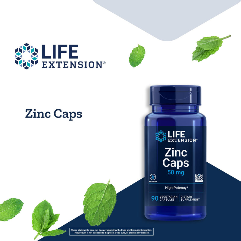 Life Extension Zinc Caps 50 Mg - Immune Support System & Bone Health Supplements - Supports Cardiovascular & Neurological Health - Non-GMO, Gluten-Free – 90 Vegetarian Capsules - NewNest Australia