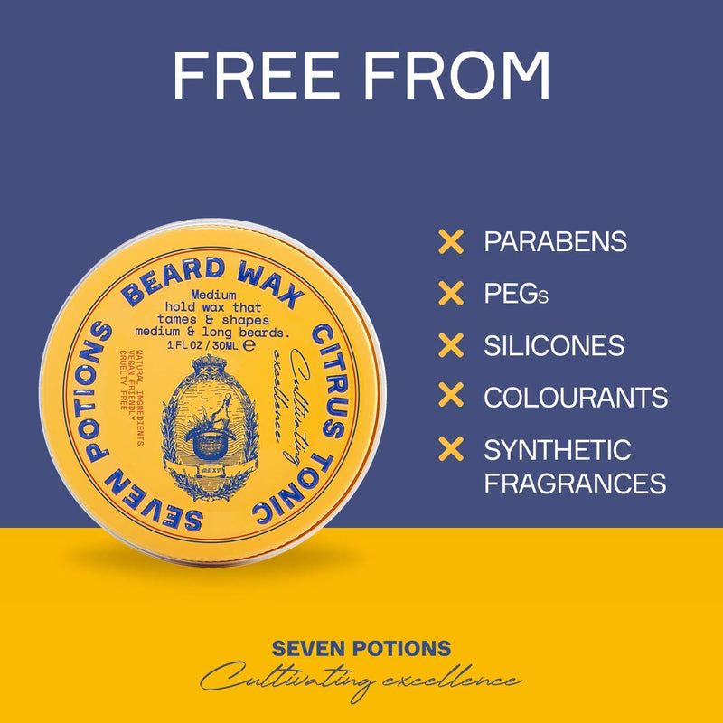 Seven Potions Beard Wax for Men - Medium Strong Hold Styling Wax for Shaping and Grooming Your Beard and/or Mustache - Purely Natural, Organic, Cruelty Free - Citrus Tonic (30 ml) 30 ml (Pack of 1) - NewNest Australia