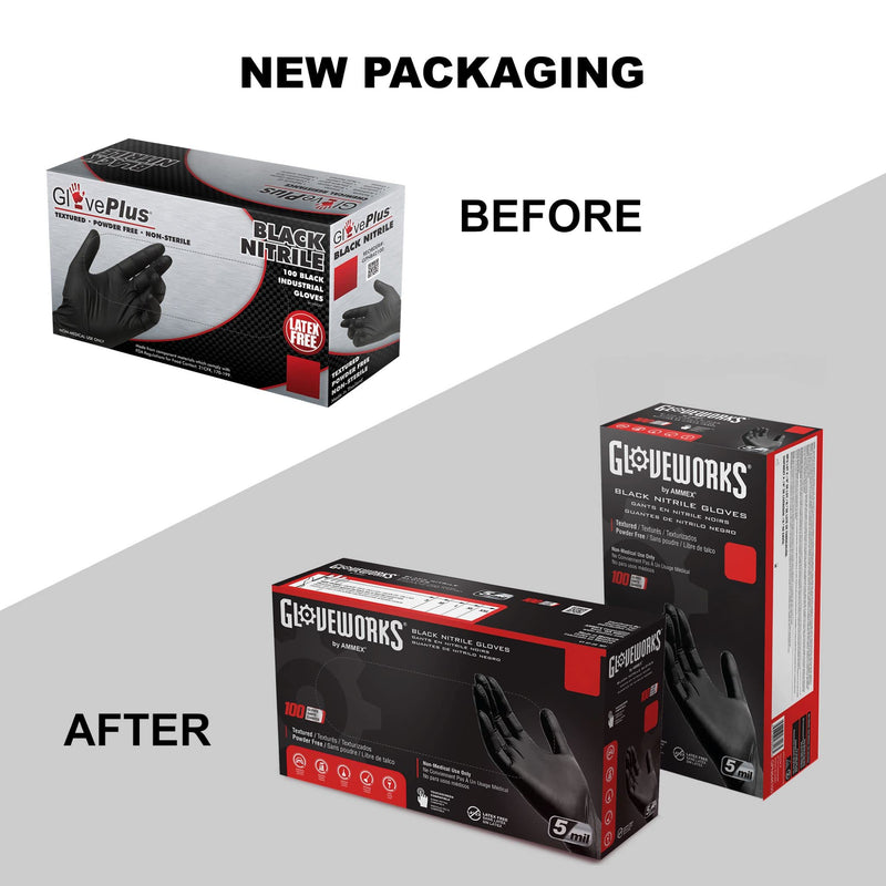 AMMEX GLOVEWORKS Industrial Black Nitrile Gloves, Box of 100, 5 Mil, Size Large, Latex Free, Powder Free, Textured, Disposable, Food Safe, GPNB46100-BX - NewNest Australia