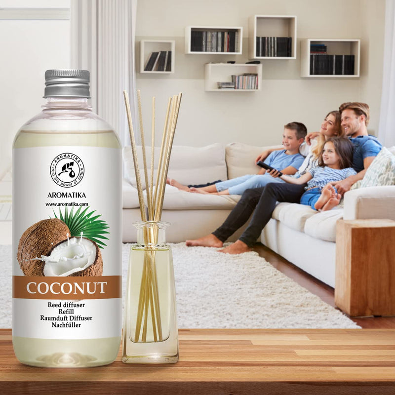 Coconut Diffuser Refill 500ml - Fresh Calming & Long Lasting Home Fragrance - Nice Scent for Aromatherapy - Good Gift - Exotic Scents - Reed Diffusers Refills w/Rattan Sticks - Scented Room Oil - NewNest Australia
