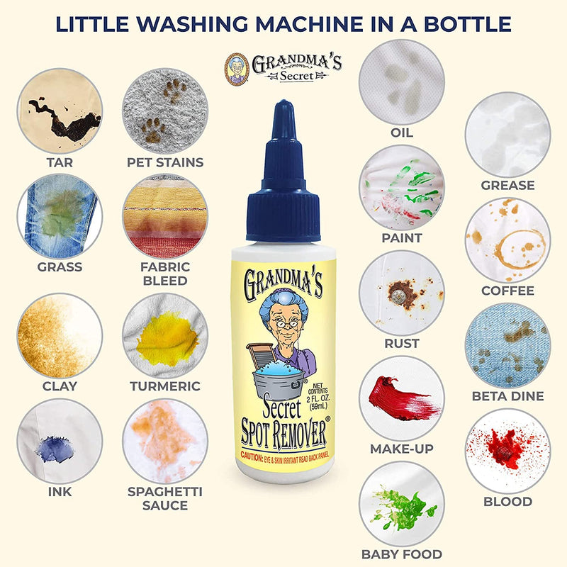 Grandma's Secret Spot Remover - Chlorine, Bleach and Toxin-Free Stain Remover - Stain Remover for Clothes - Fabric Stain Remover Removes Oil, Paint, Blood and Pet Stains – 2 Ounce, Pack of 2 2 Fl Oz (Pack of 2) - NewNest Australia