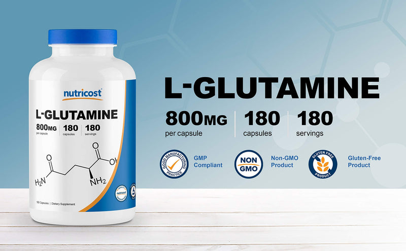 Nutricost L-Glutamine 800mg, 180 Capsules - Gluten Free, Non-GMO 180 Count (Pack of 1) - NewNest Australia