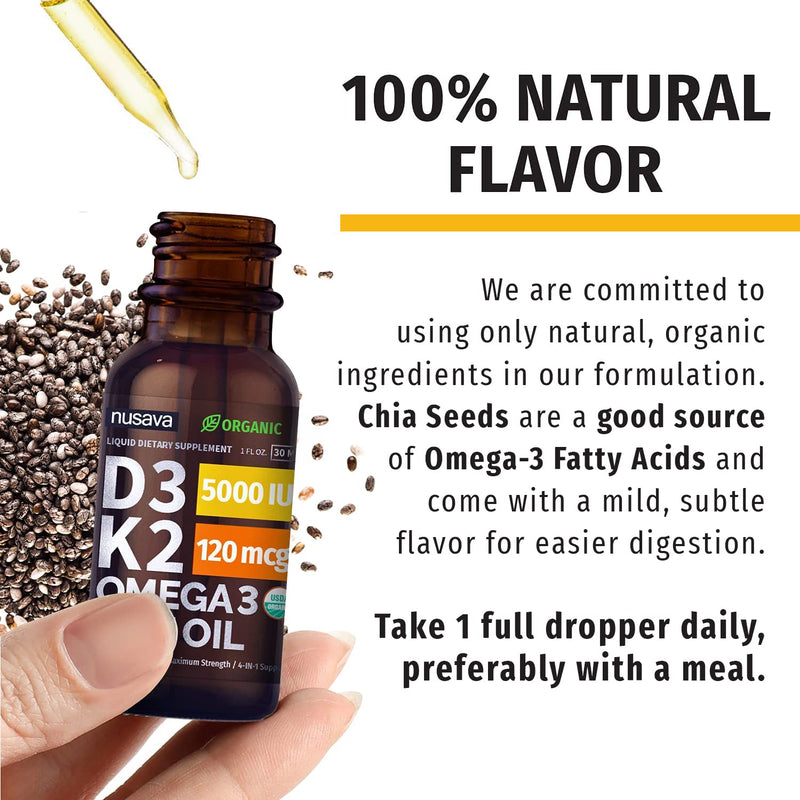 (2 Pack) Organic Vitamin D3 K2 Drops w MCT Oil Omega 3, 5000 IU, Maximum Strength Vitamin D Liquid 5000 IU, No Fillers, Non-GMO Liquid D3 for Faster Absorption & Immune Support, Unflavored, 2 Fl Oz 1 Fl Oz (Pack of 2) - NewNest Australia