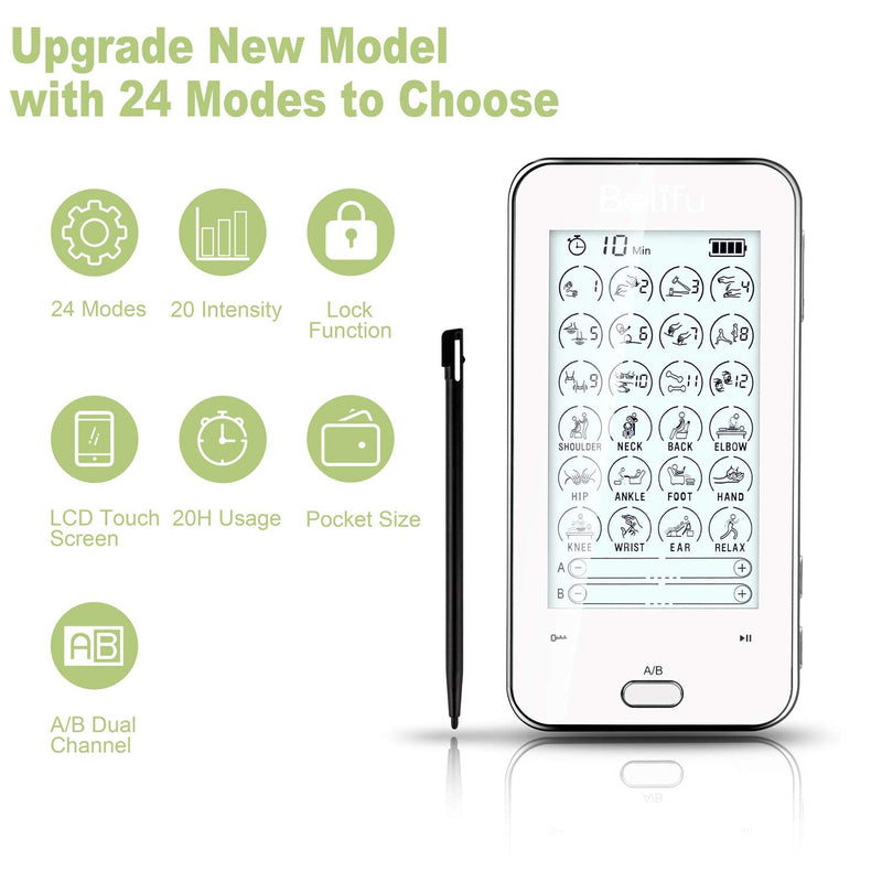 Belifu Dual Channel Tens Unit Electro Muscle Stimulator, Fully Isolated with Independent 24 Modes, Rechargeable Pulse Massager with Electrodes Pads for Neck Back Arms Chronic Pain Relief Body Building - NewNest Australia