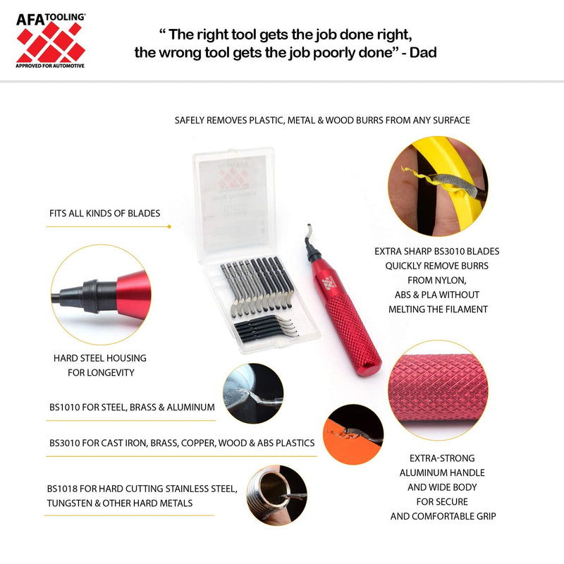 AFA Tooling - Deburring Tool Kit with 16 HSS Blades (5 BS1010, 5 BS3010, 5BS1018) for Multi Use Application | Edge Burr Removal for Copper Pipes, 3D Printing Plastics, Resin Art, and Metal Work Tool + 15blades - NewNest Australia