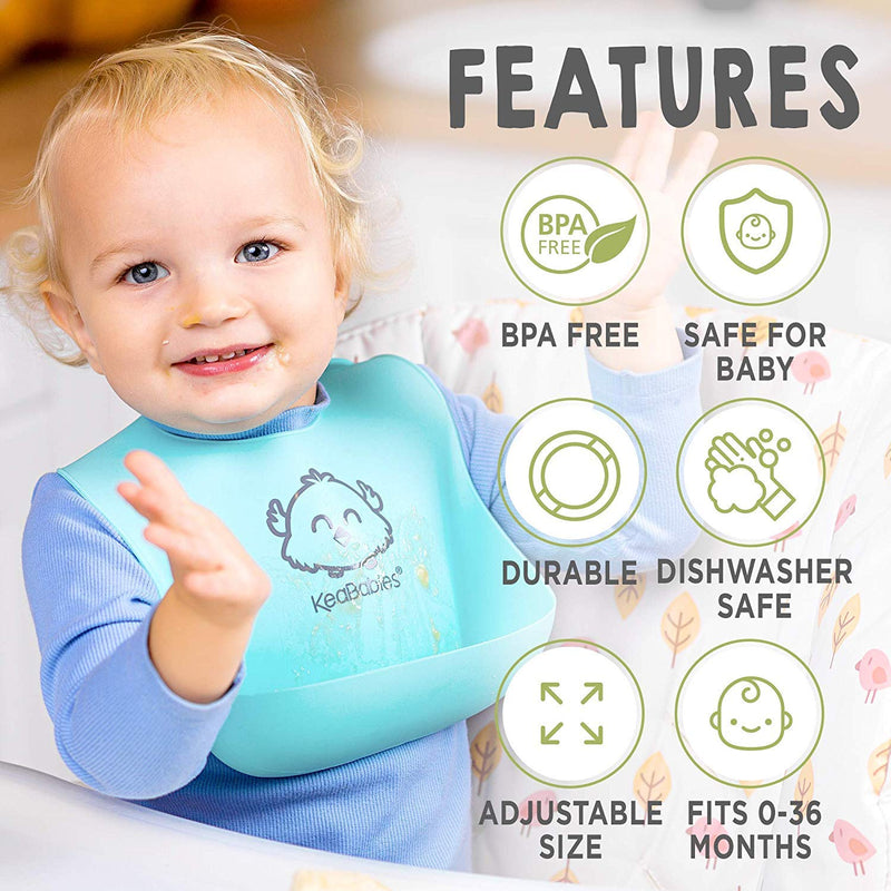 Baby Silicone Bibs - Waterproof, Easy Wipe Silicone Bib for Babies, Toddlers - Baby Feeding Bibs with Large Food Catcher Pocket - Travel Bibs for Baby Girl, Boy - Food Grade BPA Free (Cloud Nine) Cloud Nine - NewNest Australia