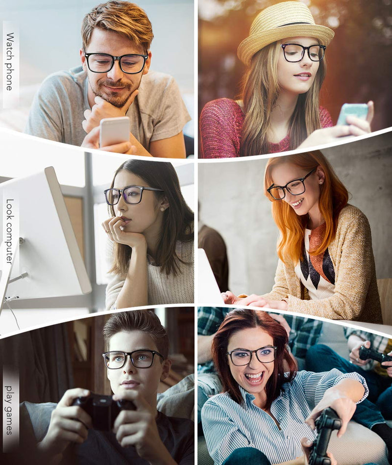 MEETSUN Blue Light Blocking Glasses, Anti Eye Strain Headache (Sleep Better),Computer Glasses UV400 Transparent Lens 2 Pack Black +Leopard Lens 53 Millimeters - NewNest Australia