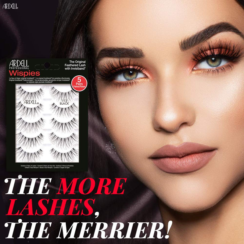 Ardell False Eyelashes Wispies 113 5 Pairs Multipack Black Medium Volume Extra Long Length Crisscross Feathering Curl Invisiband Comfortabel Wear Vegan-Friendly Cruelty-Free Eyelashes 10 Count (Pack of 1) - NewNest Australia
