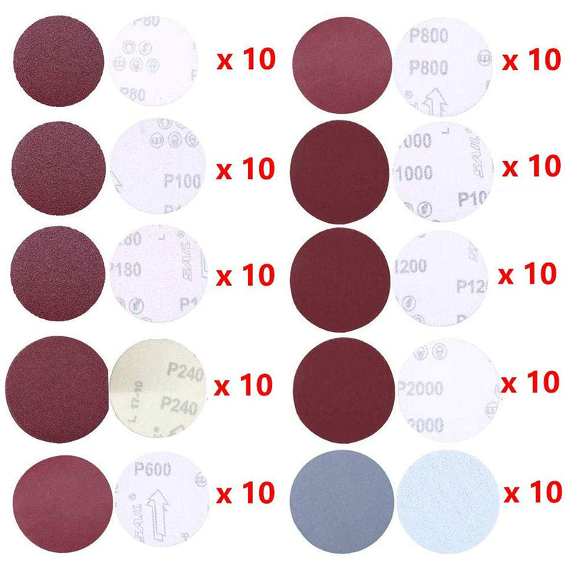 WCIC 100-Pack Disc Set 3 Inch No Hole Hooks Rotary Tool Sanding Discs, Aluminum Oxide Grit Sandpaper Pads 80/100/180/240/600/800/1000/1200/ 2000/3000 Grit for Grinder Tool - NewNest Australia