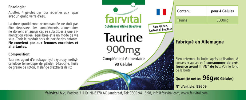 Fairvital | Taurine 900mg capsules - HIGH DOSE - VEGAN - 90 capsules - NewNest Australia