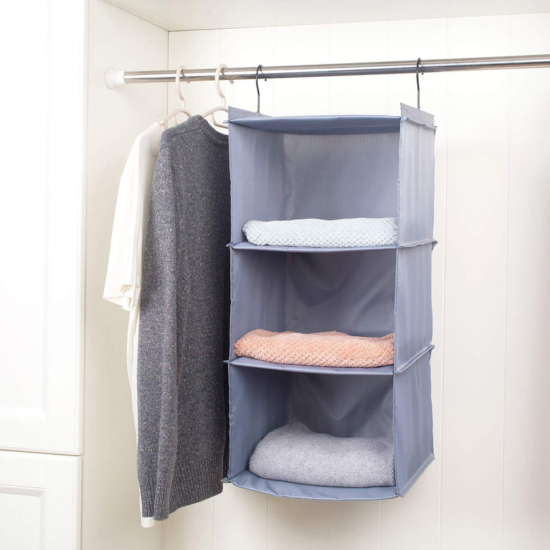 DonYeco Hanging Closet Organizer, Easy Mount Foldable 3-Shelf Hanging Closet Wardrobe Storage Shelves, Clothes Handbag Shoes Accessories Storage, Washable Oxford Cloth Fabric, Gray 3 Shelves Gray Oxford Cloth - NewNest Australia