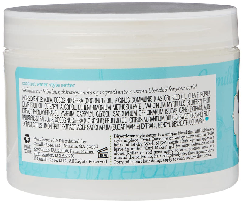 Camille Rose Coconut Water Style Setter, tropical cream hair gel, crafted to hydrate and hold styles in place. Natural, clean formula. For coily, curly, wavy hair 240ml - NewNest Australia