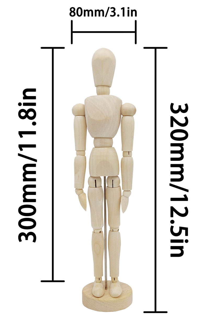 12'' Wooden Artists Manikin, Sketching Drawing Articulated Jointed Mannequin, Wood Human Figure Model for Home Office Desk Decoration - NewNest Australia
