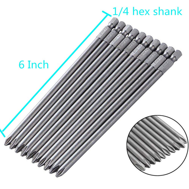 Rocaris 6 in Phillips Screwdriver Bit Sets 1/4 Inch Hex Shank Magnetic Screwdriver Bits Cross Head S2 Steel Screwdriver Bits 10 Pack - NewNest Australia