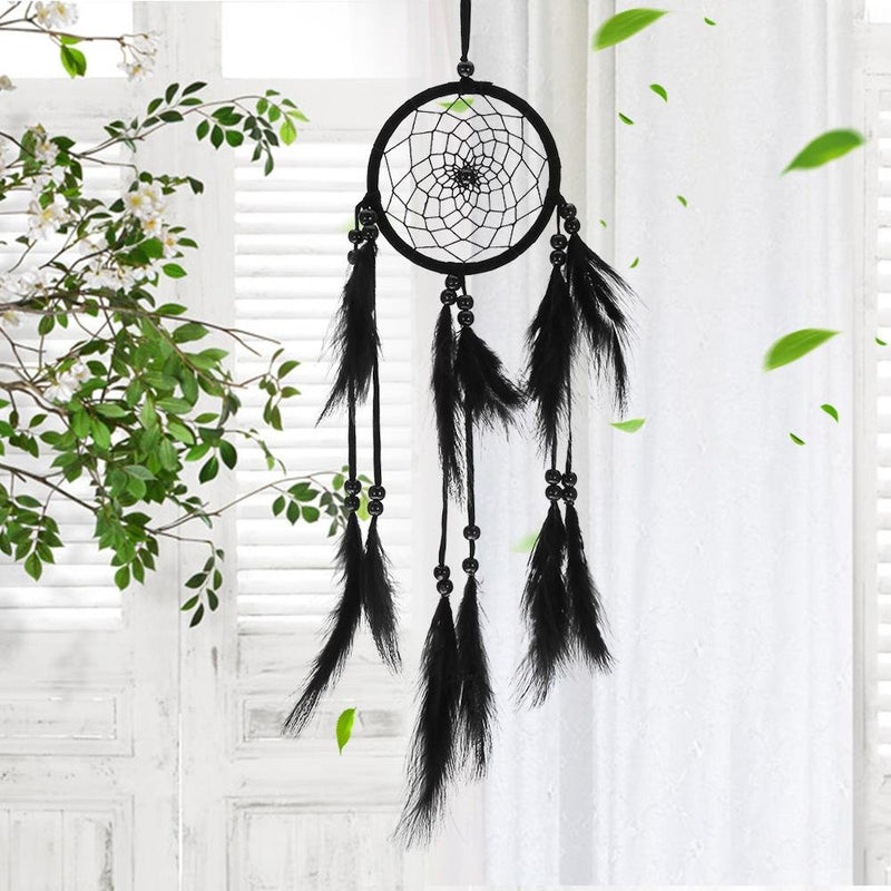 NewNest Australia - Walfront 1pc Feather Wood Beads Handmade Large Dream Catcher Hanging Pendant Craft Gift Living Room Home Decoration(Black) Black 