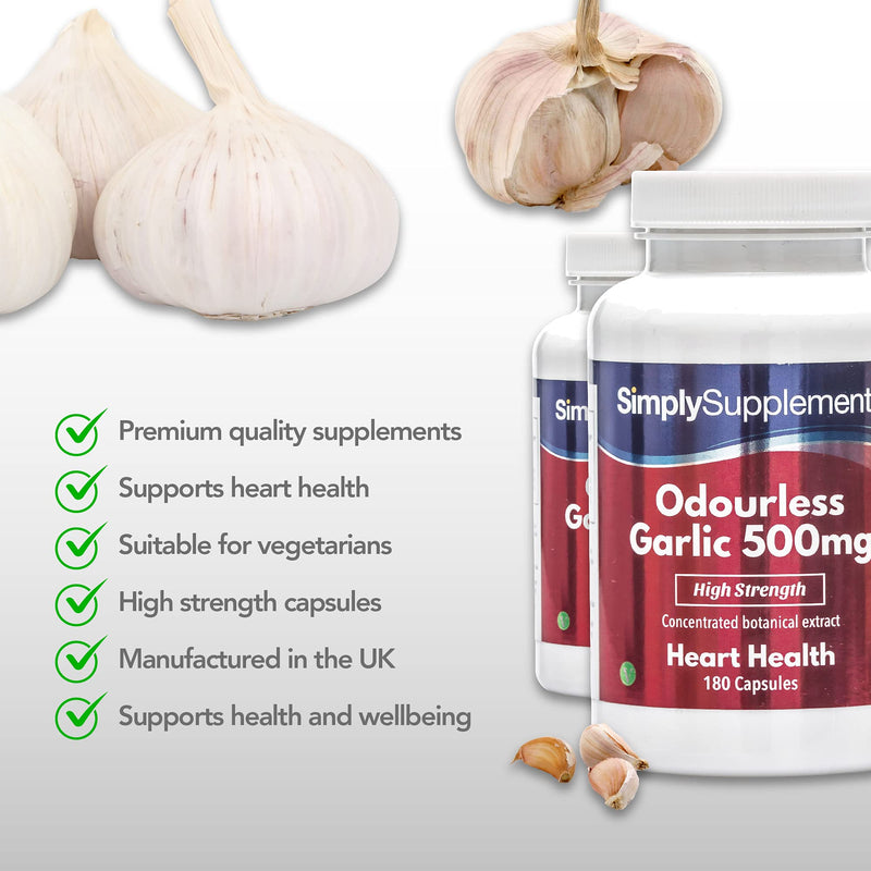 Garlic 500mg | High Strength Odourless Garlic Capsules | 2X 180 (360) Capsules | Vegan & Vegetarian Friendly | Heart Health & Circulation | Manufactured in The UK - NewNest Australia