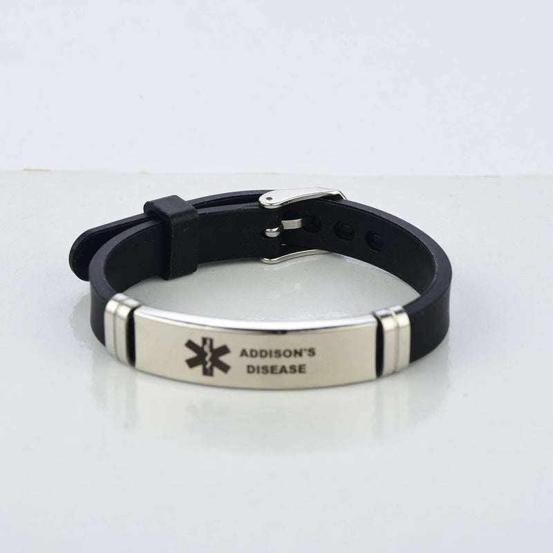 LuxglitterLin Medical Alert ID Bracelet Laser Engraved ELIOUS Black Adjustable Wristband for Men Women Emergency First Aid 8.5" addison's disease - NewNest Australia