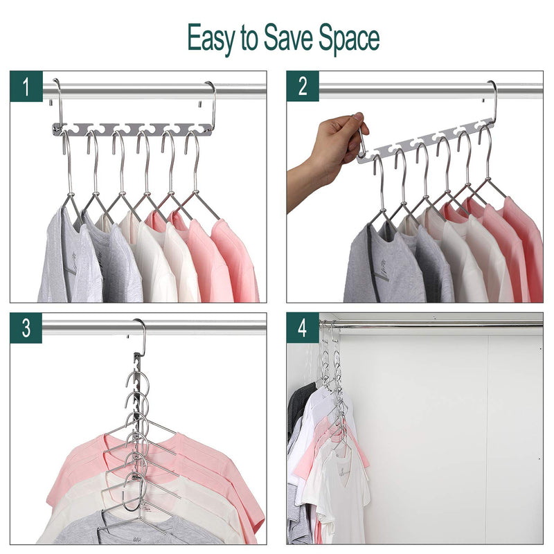 NewNest Australia - Meetu Space Saving Hangers Metal Clothes Hangers 6X2 Slots Magic Hanger Cascading Hanger Updated Hook Design Closet Organizer Hanger (Pack of 4) 