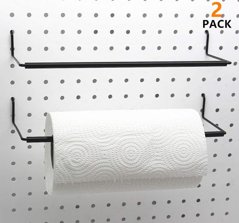 Paper Towel Holder for Pegboard, Extendable, Fit Any Standard Pegboard, Pegboard Organization Accessory Hook for Workshop, Garage, Kitchen, Laundry Room, Bathroom 2 Packs, Black (2 PCS) 2 PCS - NewNest Australia