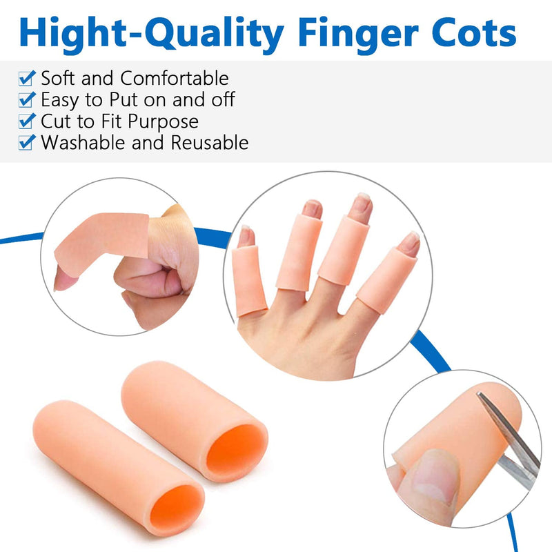 JKcare 12 Pack Gel Finger Caps, Silicone Finger Protectors Sleeves - Covers to Protect Fingertips and Provide Pain Relief from Finger Cracking, Hand Eczema (Finger Cots) - NewNest Australia