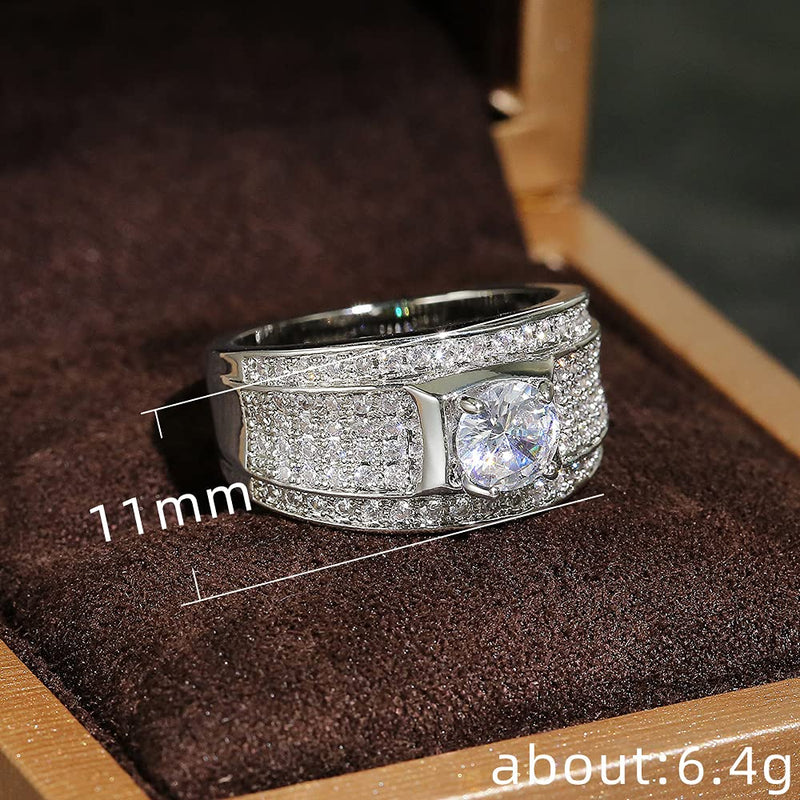 Square Cut Simulation 5A Moissanite Engagement Ring 925 Sterling Silver CZ Ring Men's Ring Fashion Domineering Business Men's Wedding Ring Inlaid Zircon Ring CZC012 (9) 9 - NewNest Australia