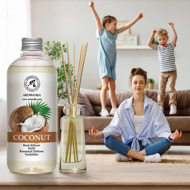 Coconut Diffuser Refill 500ml - Fresh Calming & Long Lasting Home Fragrance - Nice Scent for Aromatherapy - Good Gift - Exotic Scents - Reed Diffusers Refills w/Rattan Sticks - Scented Room Oil - NewNest Australia