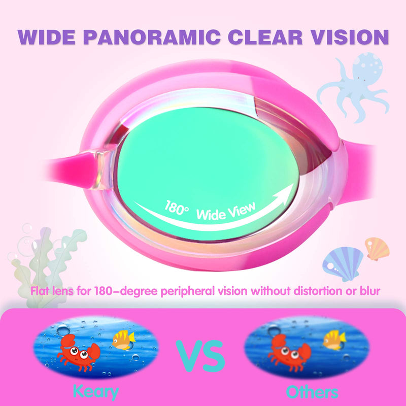 Keary 2 Pack Kids Swim Goggles for Toddler Kids Youth(3-9),Anti-Fog Waterproof Anti-UV Clear Vision Water Pool Goggles Mirrored Black & Pink(2 Pack) - NewNest Australia